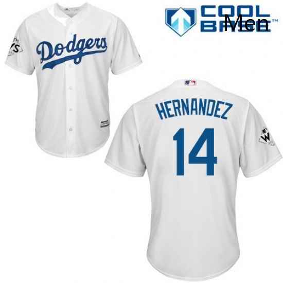Mens Majestic Los Angeles Dodgers 14 Enrique Hernandez Replica White Home 2017 World Series Bound Cool Base MLB Jersey